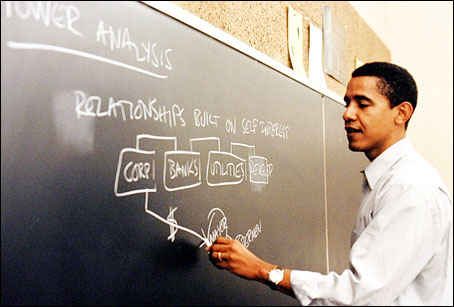 Professor Obama at the chalk board