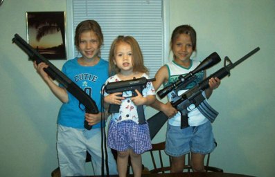 three little girls with weapons
